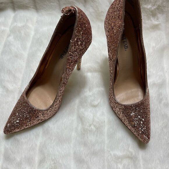 Just Fab Lousana Rose gold glitter slip on heels pointed toe size 9.5 - Picture 4 of 11